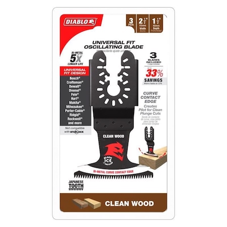 Diablo Diablo 2-1/2 in. W Bi-Metal Curved Contact Edge Oscillating Blade Clean Wood 3 pk DOU250JBW3